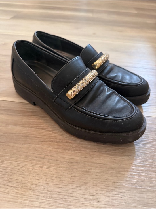 SARTO By Franco Sarto Shoes - Franco sarto Black Leather Loafers with Gold Rhinestone Bar